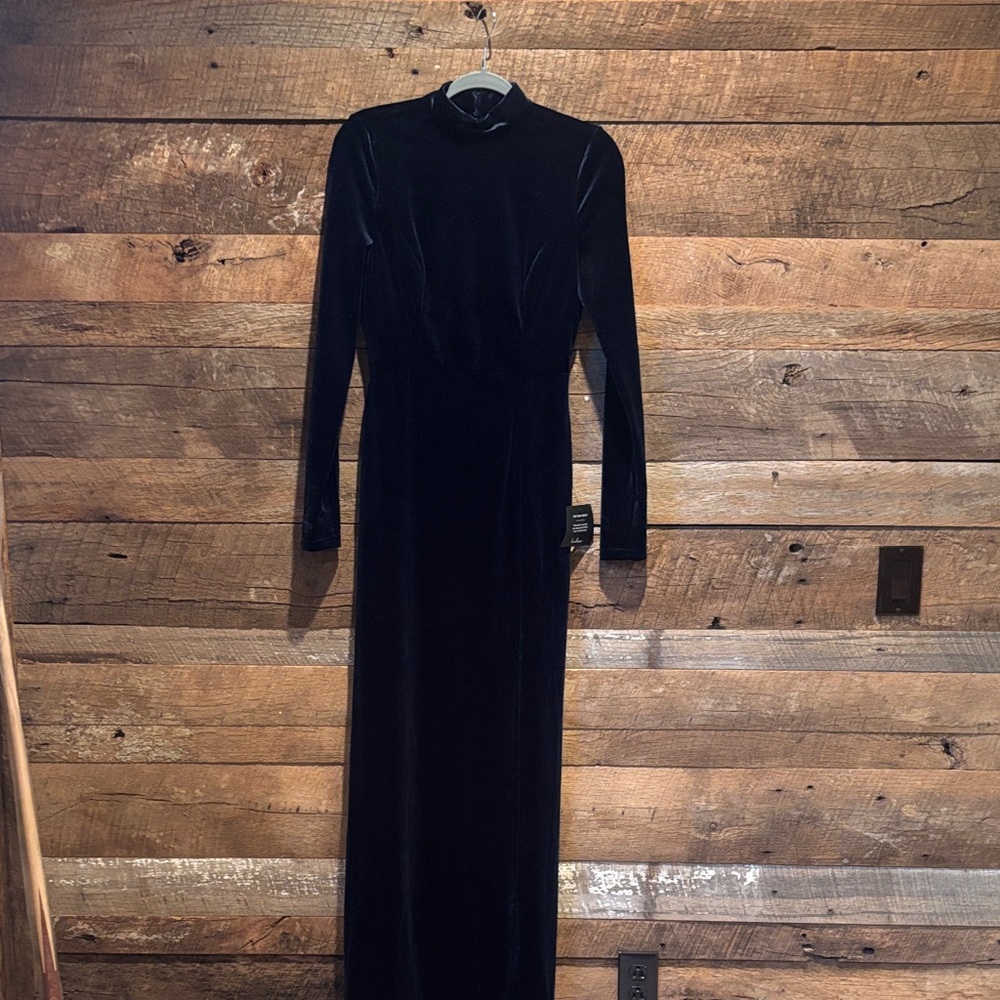 Lulu's Navy Long Sleeve Velvet Dress